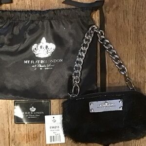 ** NWT MY FLAT IN LONDON SMALL BLACK FAUX FUR HANDBAG WITH DUST BAG — $40